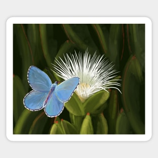 Blue butterfly and flower Sticker